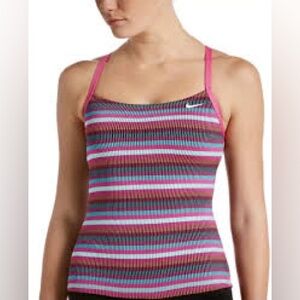 Nike Striped Racerback Ribbed Tankini/Tank  Top in Pink, Teal & Black Sz Large